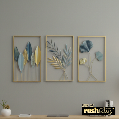 Modern Gold Leaf Metal Wall Art Set – Luxury Wall Decor