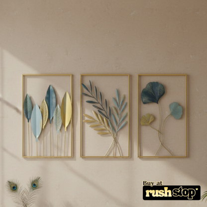 Modern Gold Leaf Metal Wall Art Set – Luxury Wall Decor