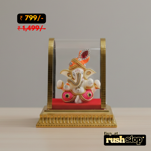 Premium Glass Gold-Tone Ganpati Murti