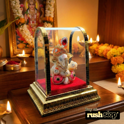 Premium Glass Gold-Tone Ganpati Murti