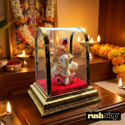 Premium Glass Gold-Tone Ganpati Murti