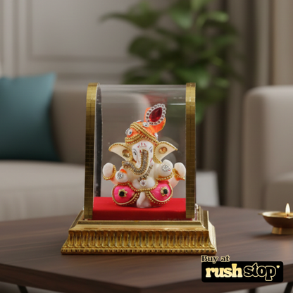 Premium Glass Gold-Tone Ganpati Murti