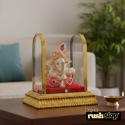 Premium Glass Gold-Tone Ganpati Murti
