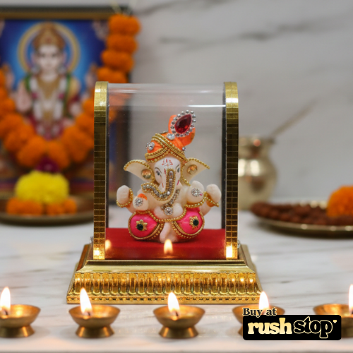 Premium Glass Gold-Tone Ganpati Murti