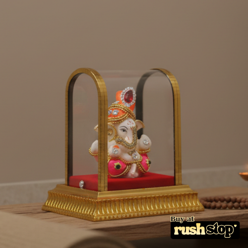 Premium Glass Gold-Tone Ganpati Murti