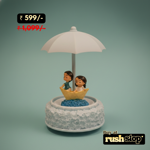 Romantic Couple in Boat Under Umbrella Showpiece