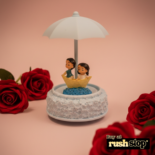 Romantic Couple in Boat Under Umbrella Showpiece