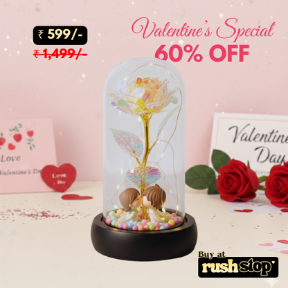 Romantic Galaxy Rose with Kissing Couple in Glass Dome
