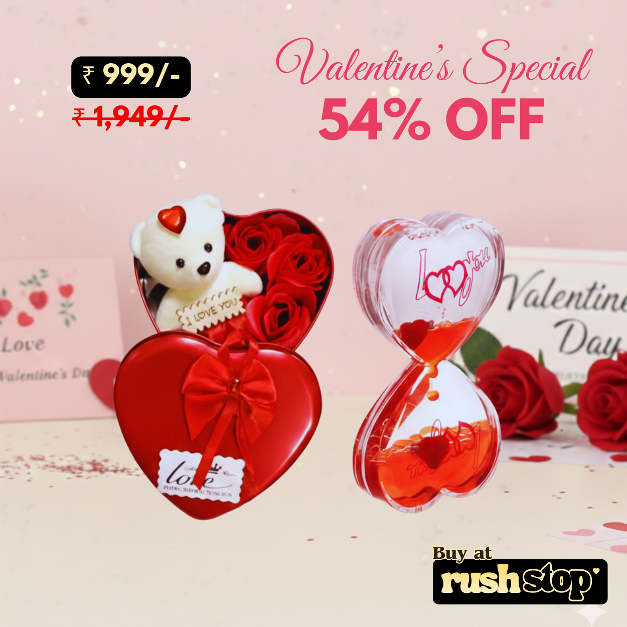 Romantic Heart Tin Gift Set with Liquid Motion Timer