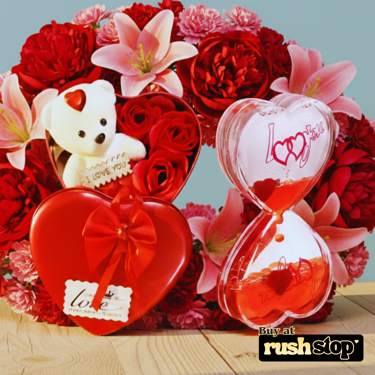 Romantic Heart Tin Gift Set with Liquid Motion Timer