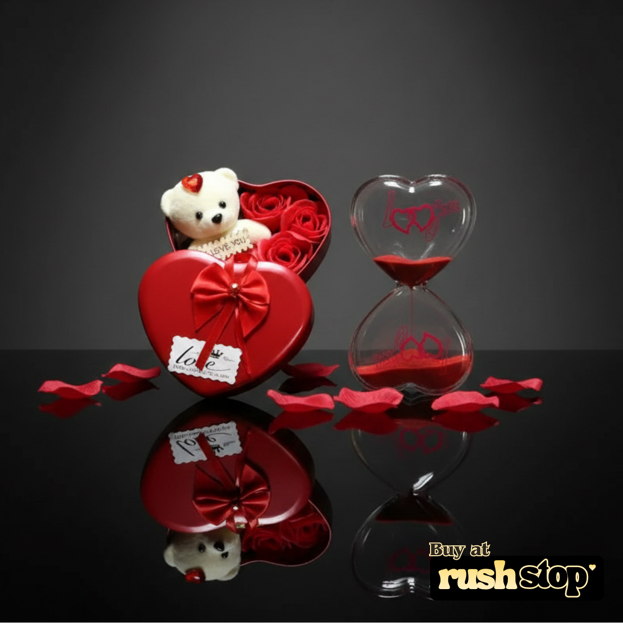 Romantic Heart Tin Gift Set with Liquid Motion Timer