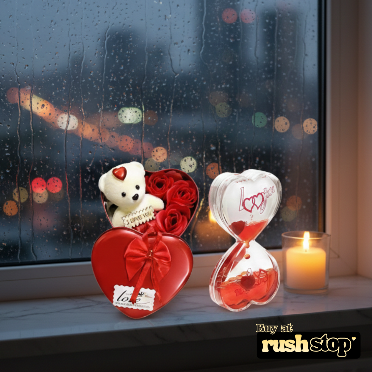 Romantic Heart Tin Gift Set with Liquid Motion Timer