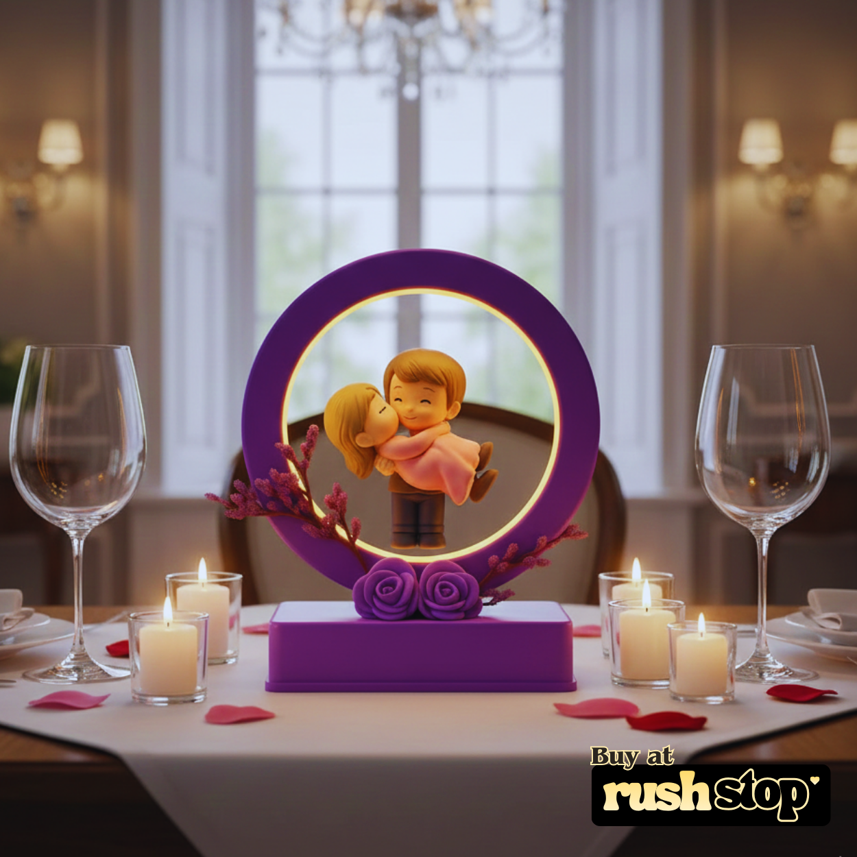 Romantic Purple LED Ring Couple Showpiece