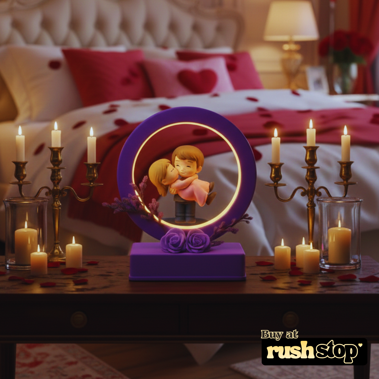 Romantic Purple LED Ring Couple Showpiece