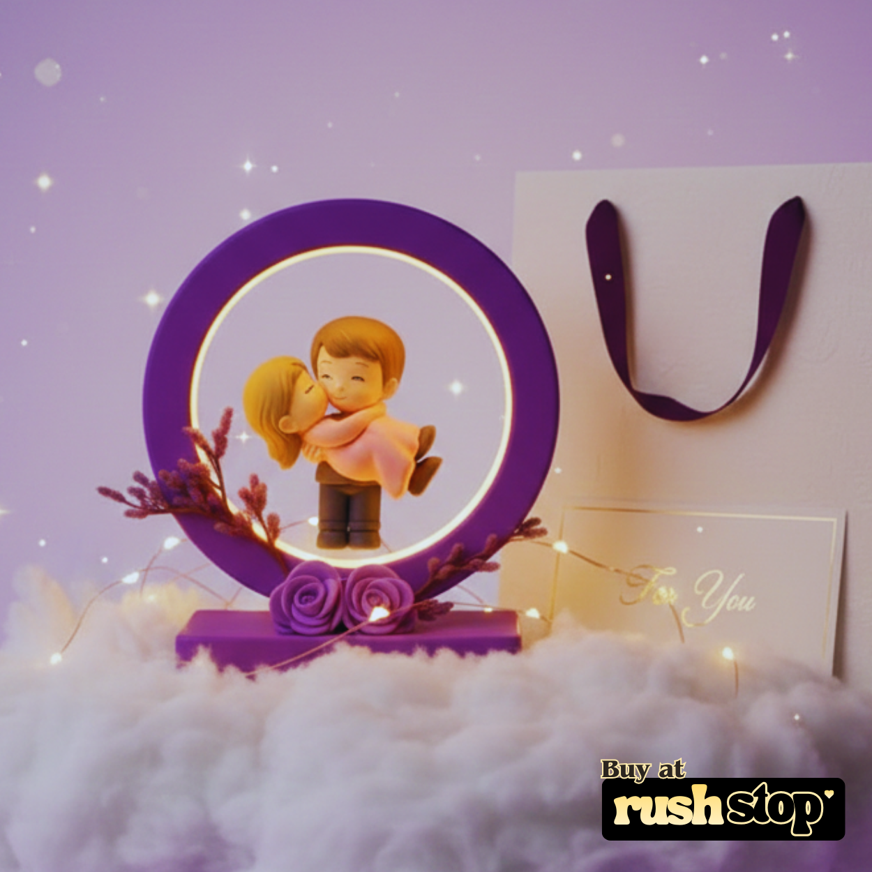 Romantic Purple LED Ring Couple Showpiece