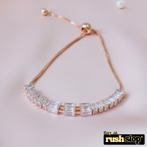 Rose gold baguette crystal bolo bracelet with adjustable slider clasp