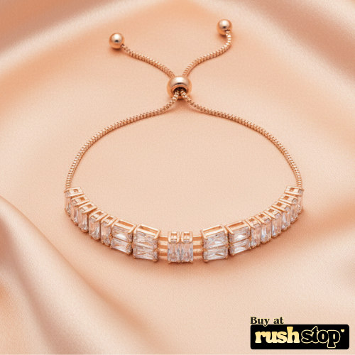 Rose gold baguette crystal bolo bracelet with adjustable slider clasp