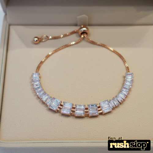 Rose gold baguette crystal bolo bracelet with adjustable slider clasp