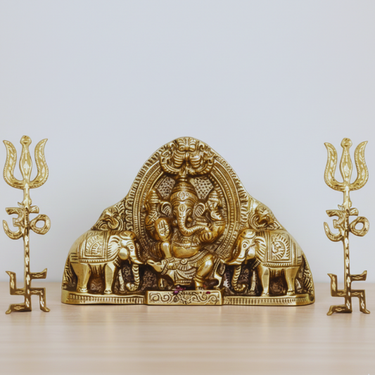 Sacred Blessing Gaj Ganpati with Elephant Pair & Trishakti