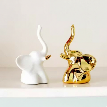 Modern Artistic Elephant Trunk Up Statue – Set of 2