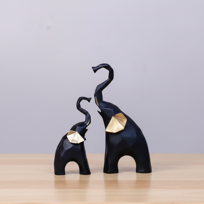Artisan Noir & Gold Geometric Elephant Duo