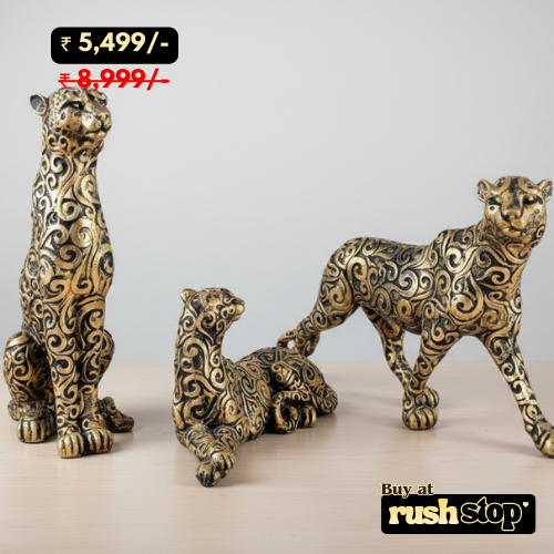 Luxury Golden Panther Figurine Set of 3
