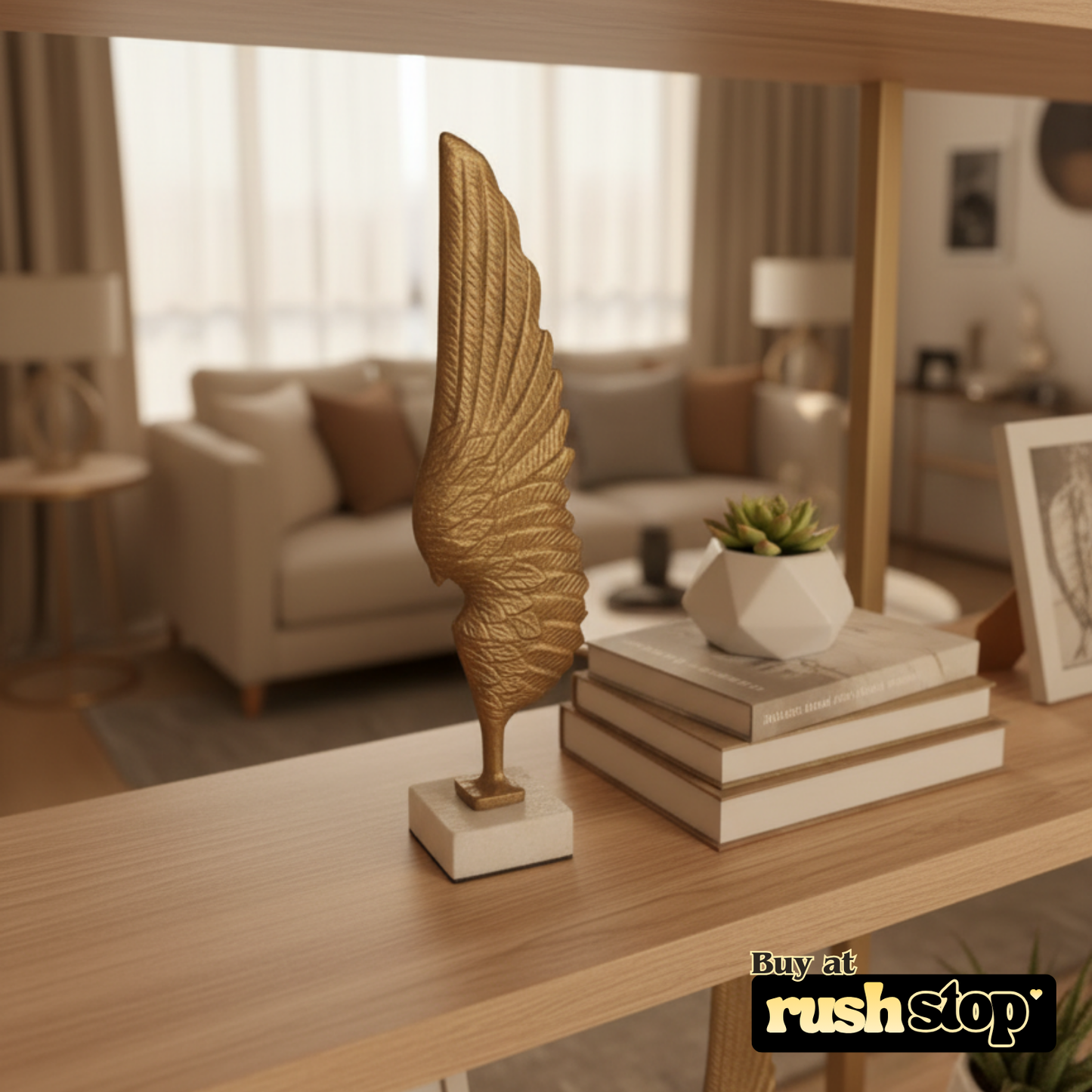 Angelic wings metallic living room set, designer resin sculpture, handcrafted decor India, premium resin decor India – Rush Stop, free shipping home decor India.