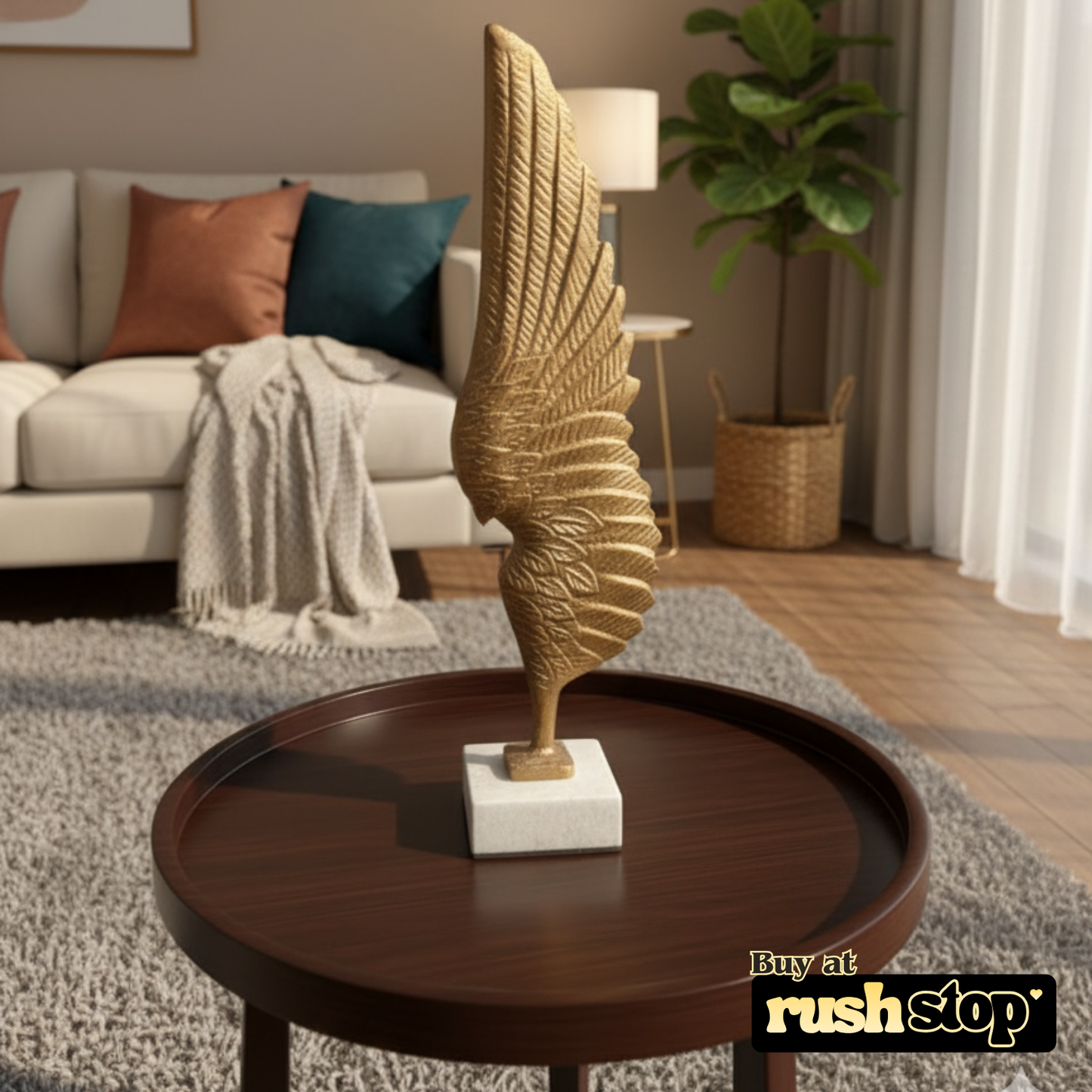 Angelic wings metallic living room set, designer resin sculpture, handcrafted decor India, premium resin decor India – Rush Stop, free shipping home decor India.