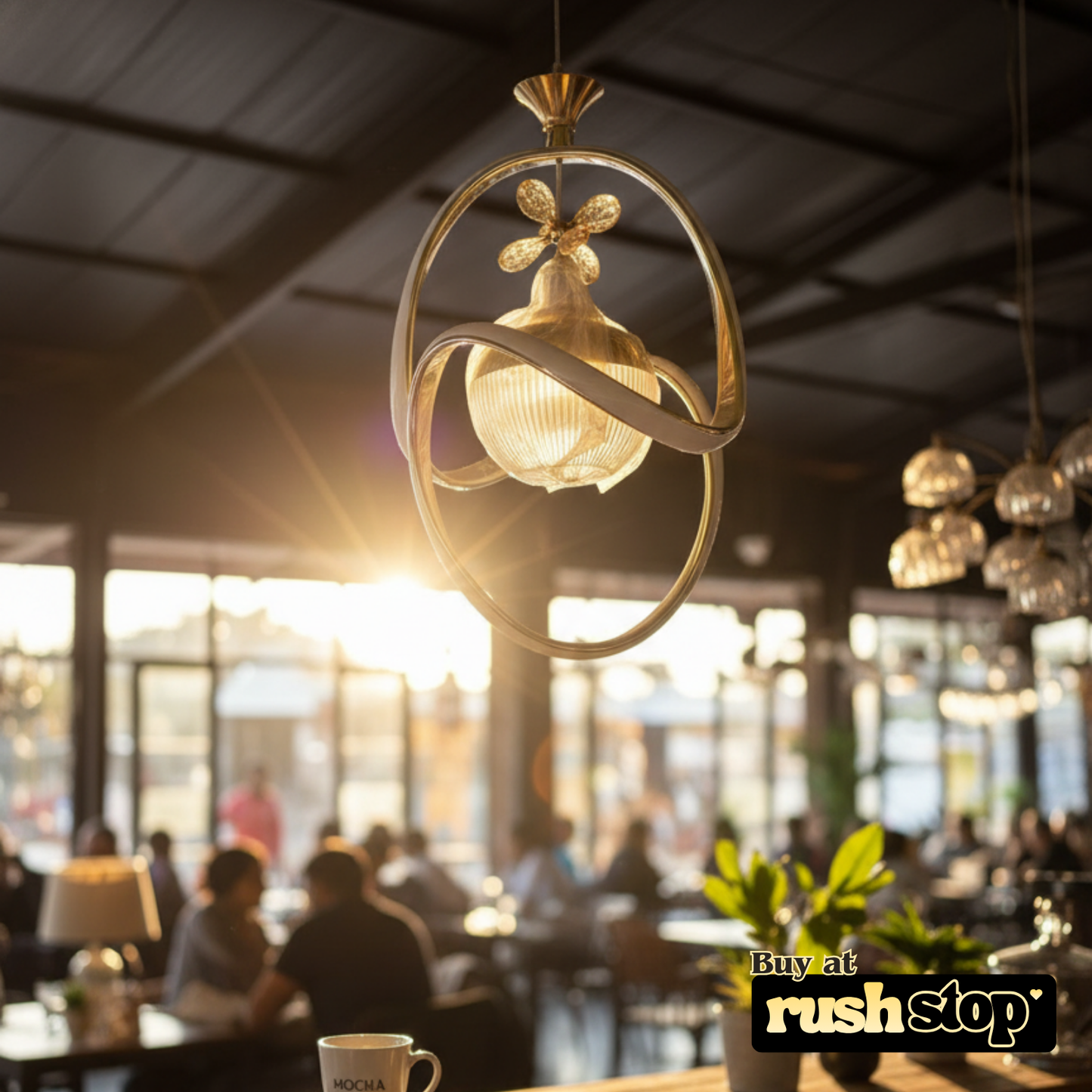 Artistic golden hanging ceiling lamp, designer resin sculpture, handcrafted decor India, premium resin decor India – Rush Stop, free shipping home decor India.