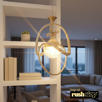 Artistic golden hanging ceiling lamp, designer resin sculpture, handcrafted decor India, premium resin decor India – Rush Stop, free shipping home decor India.