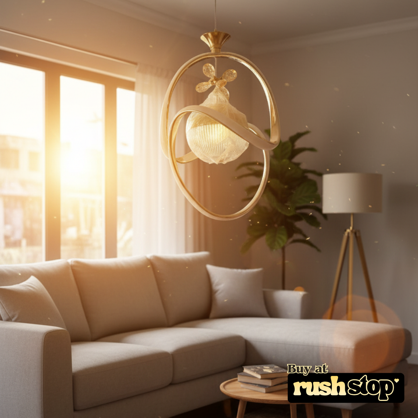 Artistic golden hanging ceiling lamp, designer resin sculpture, handcrafted decor India, premium resin decor India – Rush Stop, free shipping home decor India.