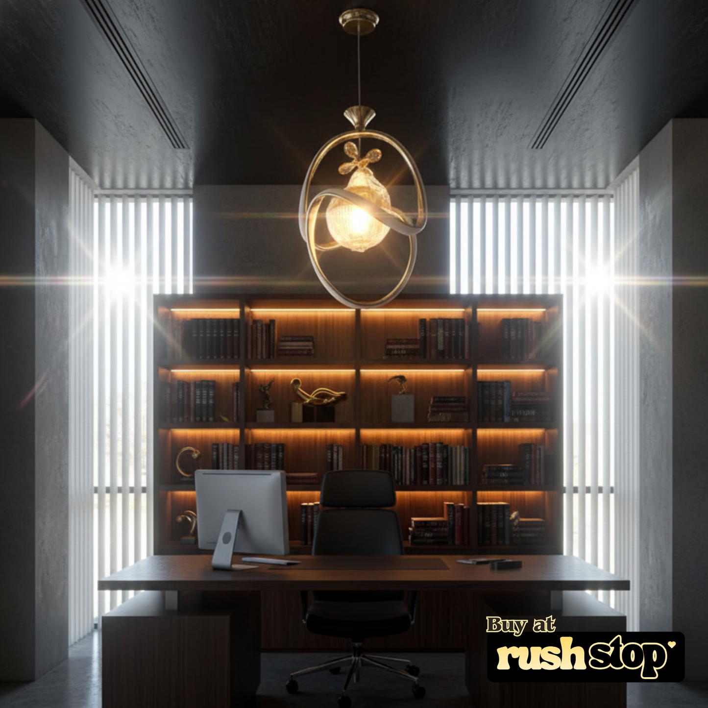 Artistic golden hanging ceiling lamp, designer resin sculpture, handcrafted decor India, premium resin decor India – Rush Stop, free shipping home decor India.