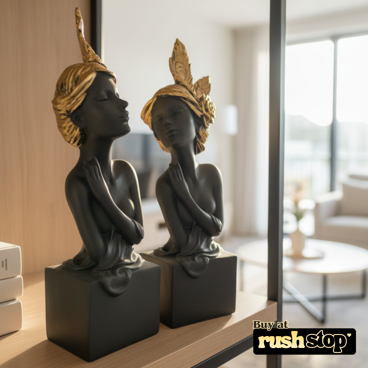 Luxury resin figurine gray and golden fairy statue, designer resin sculpture, resin home decor – Rush Stop, easy returns decor store.