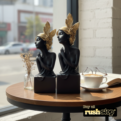 Handcrafted gray and golden fairy resin sculpture, premium resin decor India, modern resin figurine – Rush Stop, free shipping home decor India.
