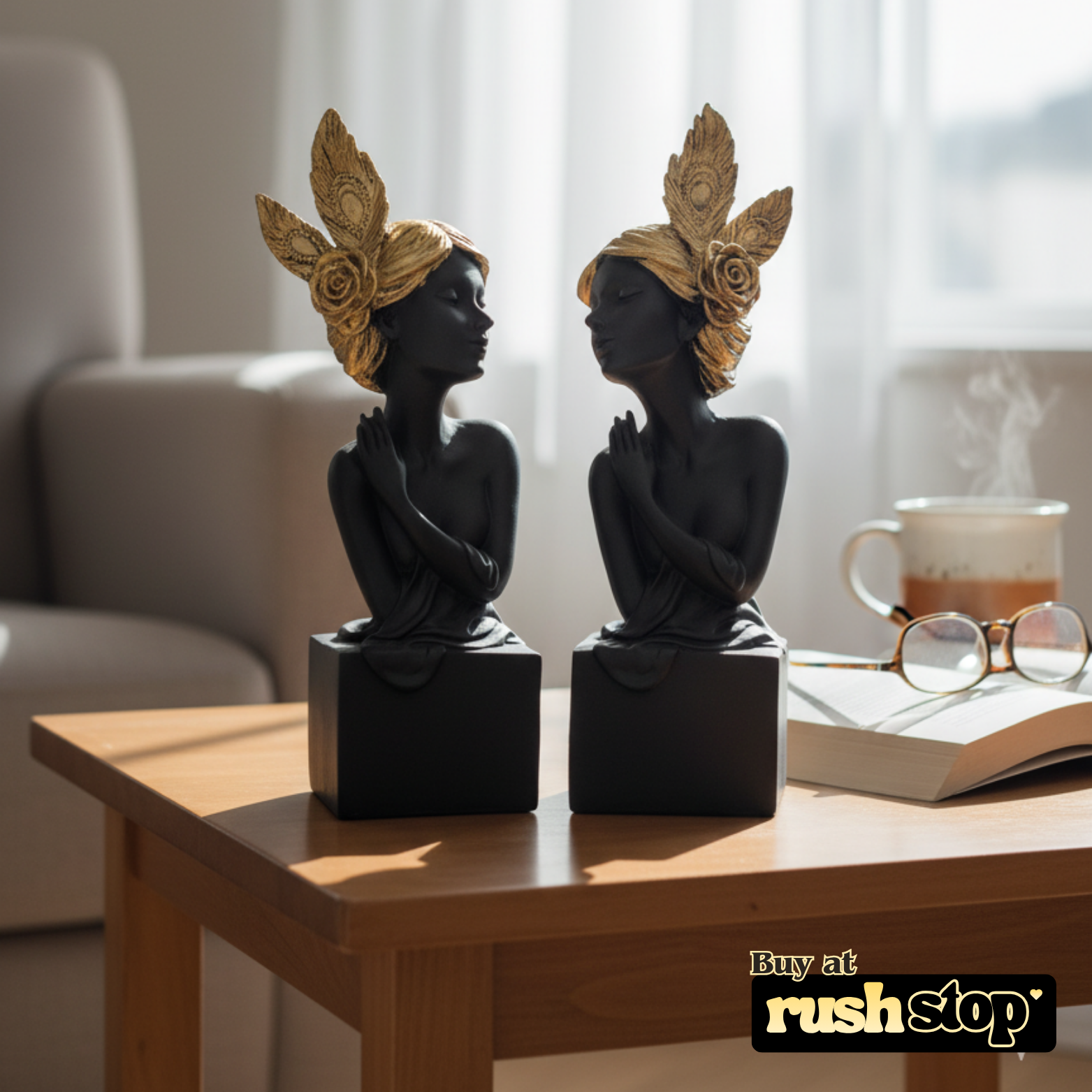 Designer resin sculpture gray and golden fairy statue, luxury resin figurine, handcrafted decor India – Rush Stop, free shipping home decor India.