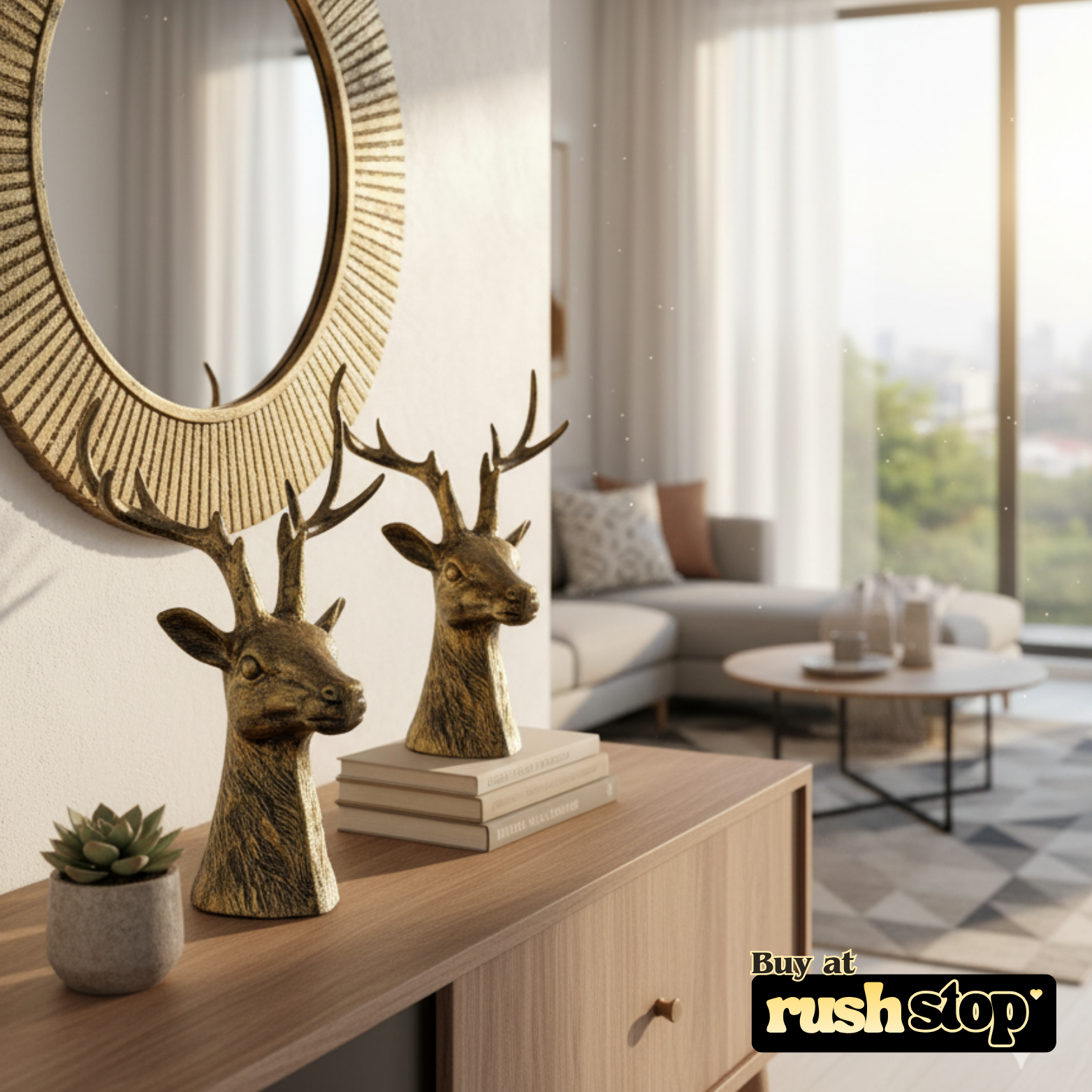 Gharnish deer showpiece, designer resin sculpture, handcrafted decor India, premium resin decor India – Rush Stop, free shipping home decor India.