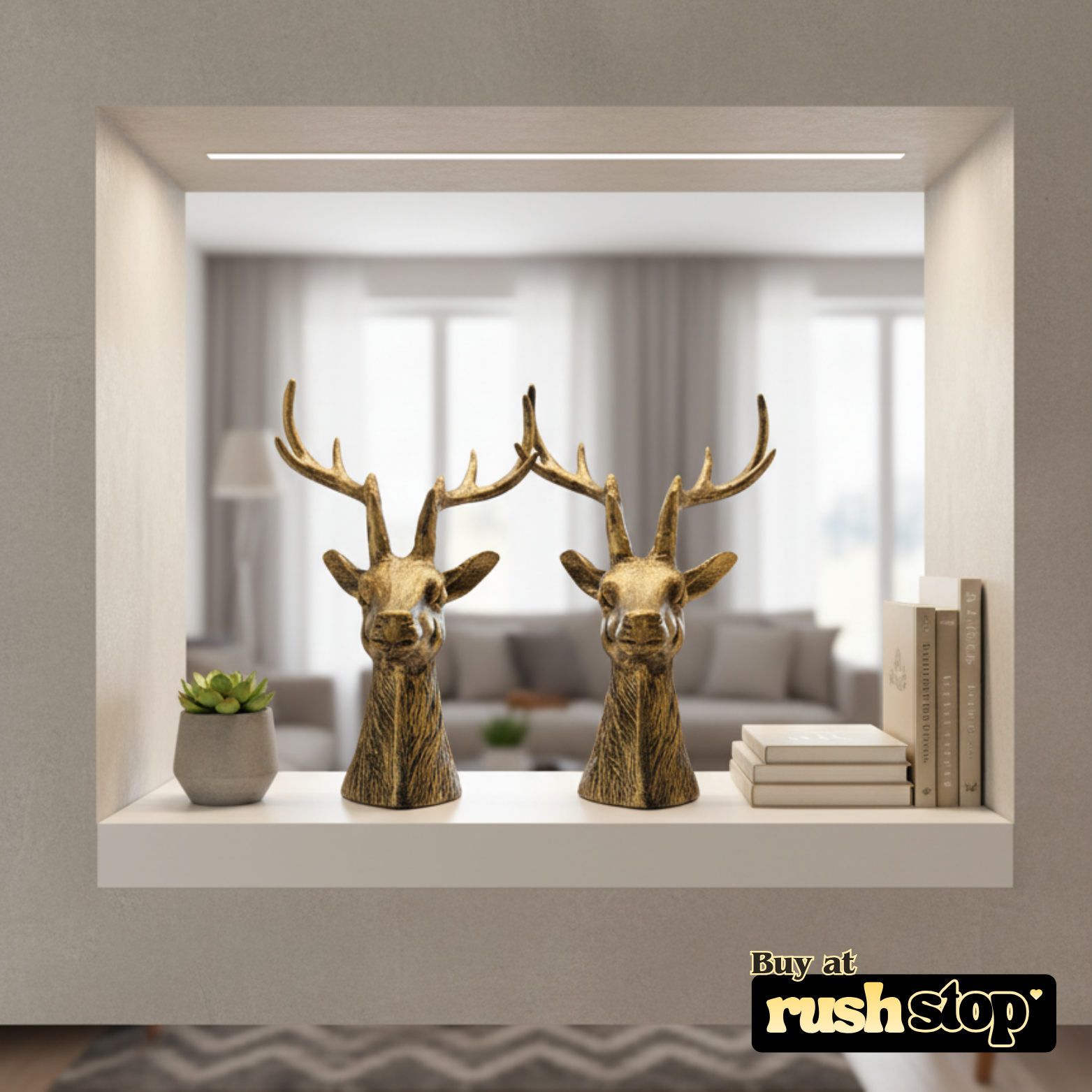 Gharnish deer showpiece, designer resin sculpture, handcrafted decor India, premium resin decor India – Rush Stop, free shipping home decor India.