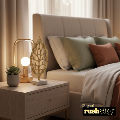 Golden aluminium decorative leaf, designer resin sculpture, handcrafted decor India, premium resin decor India – Rush Stop, free shipping home decor India.