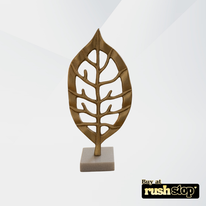 Golden aluminium decorative leaf, designer resin sculpture, handcrafted decor India, premium resin decor India – Rush Stop, free shipping home decor India.