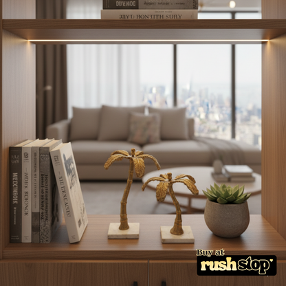 Handcrafted golden palm tree, designer resin sculpture, premium resin decor India – Rush Stop, free shipping home decor India.