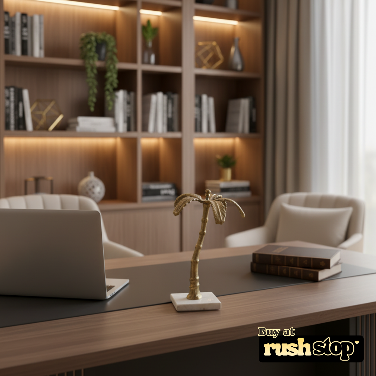 Handcrafted golden palm tree, designer resin sculpture, premium resin decor India – Rush Stop, free shipping home decor India.