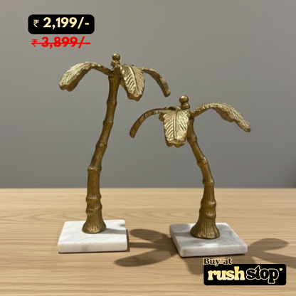 Rushstop premium handcrafted golden palm tree sculpture with white marble base