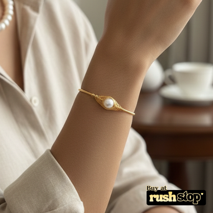 Artisanal golden freshwater pearl wire wrapped cuff bracelet