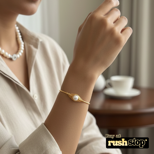 Artisanal golden freshwater pearl wire wrapped cuff bracelet