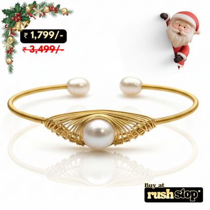 Artisanal golden freshwater pearl wire wrapped cuff bracelet