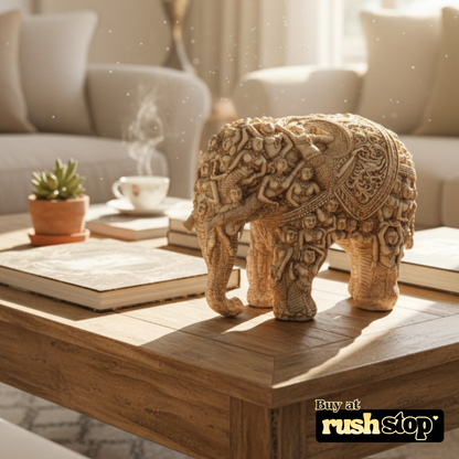 Handcrafted elephant idol showpiece, designer resin sculpture, premium resin decor India – Rush Stop, free shipping home decor India.