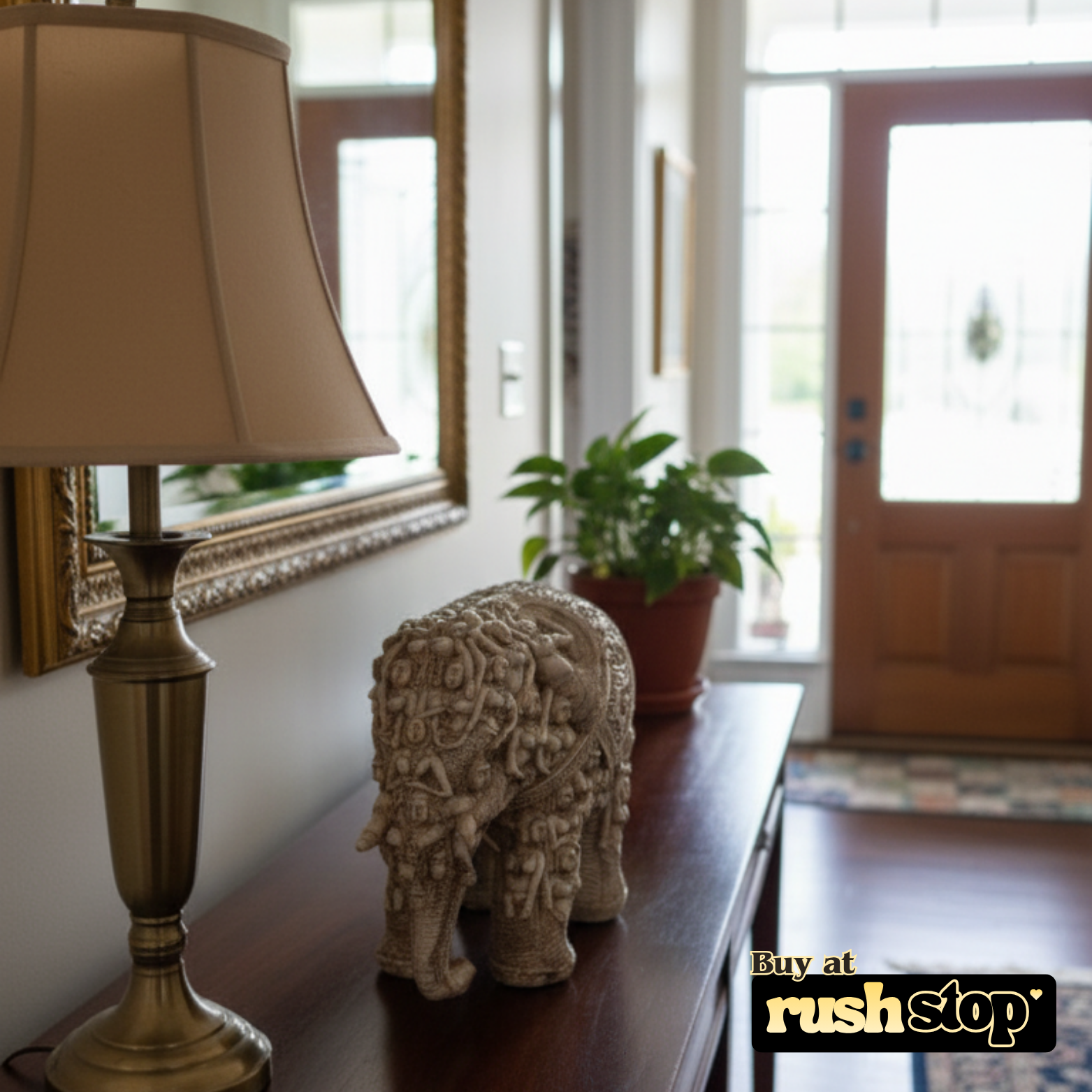 Handcrafted elephant idol showpiece, designer resin sculpture, premium resin decor India – Rush Stop, free shipping home decor India.