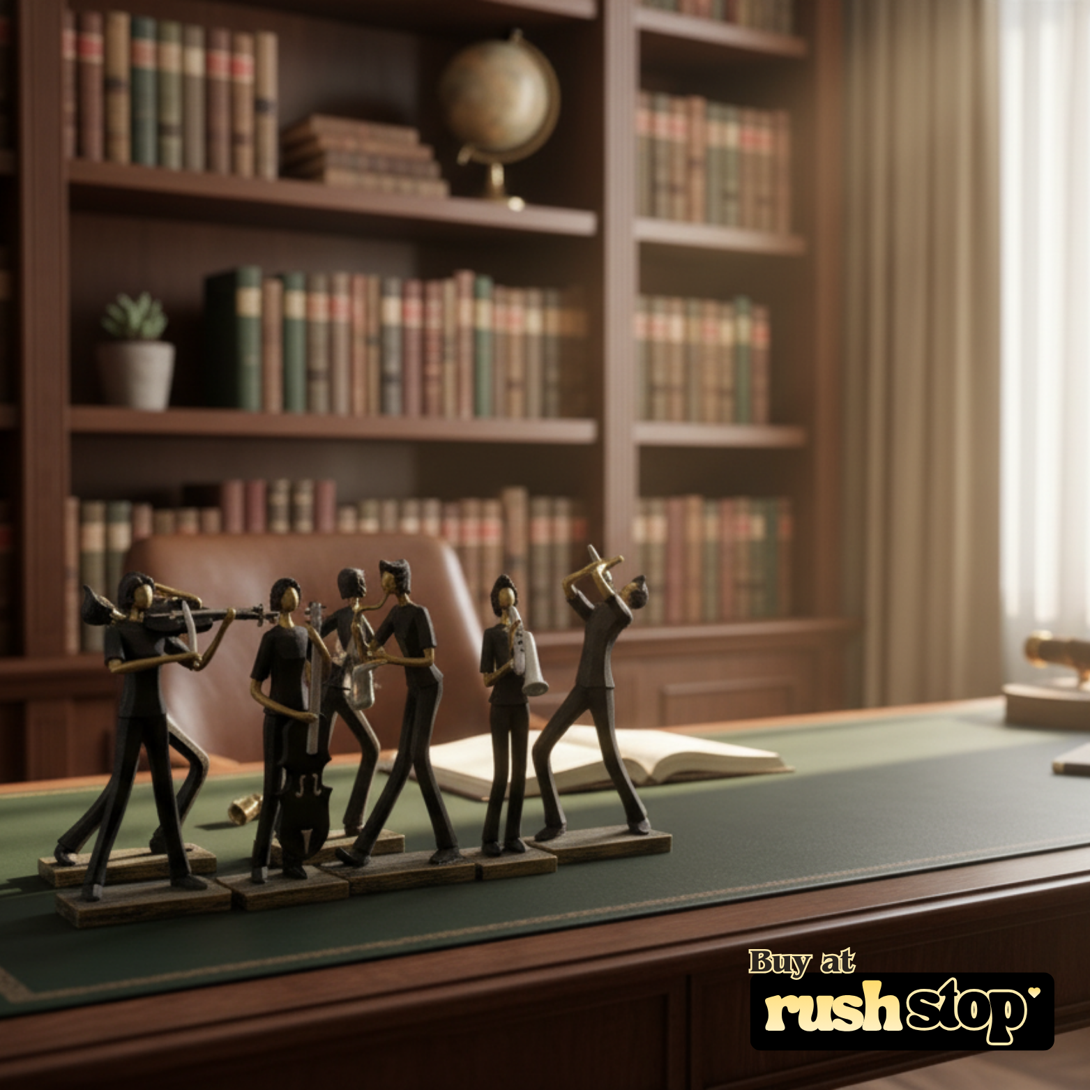 Handcrafted abstract musician band figurine set in matte black with gold and silver accents for modern home decor