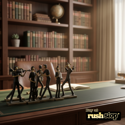 Handcrafted abstract musician band figurine set in matte black with gold and silver accents for modern home decor