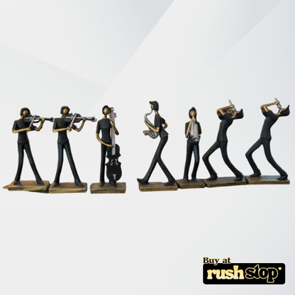 Handcrafted abstract musician band figurine set in matte black with gold and silver accents for modern home decor